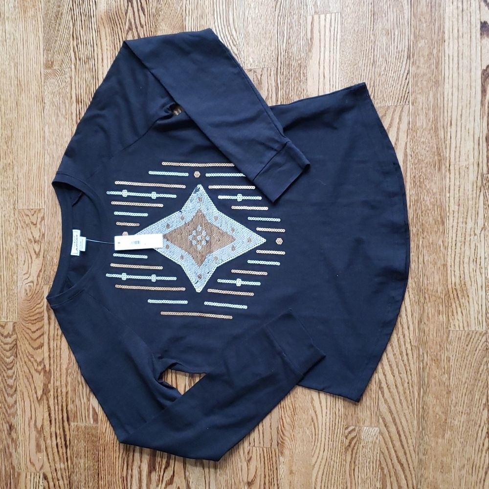 (L) NWT ARIAT Western Reversible Sequin Tee Casual Lightweight Art Deco Cowgirl